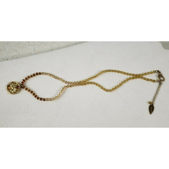 Coldwater Creek Necklace Yellow & Gold Tone Beaded Stamped Floral Pendant 19" - Picture 6 of 10